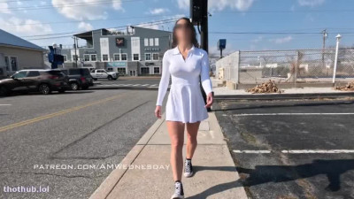 AmWednesday - White Dress Pokies & Upskirt